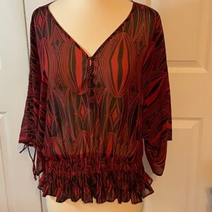 Prima Anna Red‎ Black Ruched Waist Large